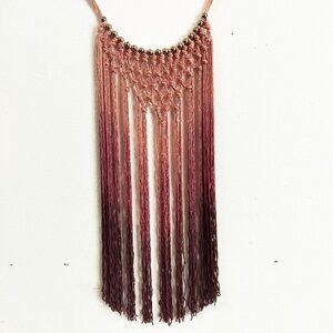 Long Bib Necklace Coral Maroon Ombre Gold